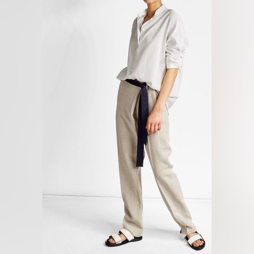 Victoria Beckham Beige Trousers with Black Belt Detail